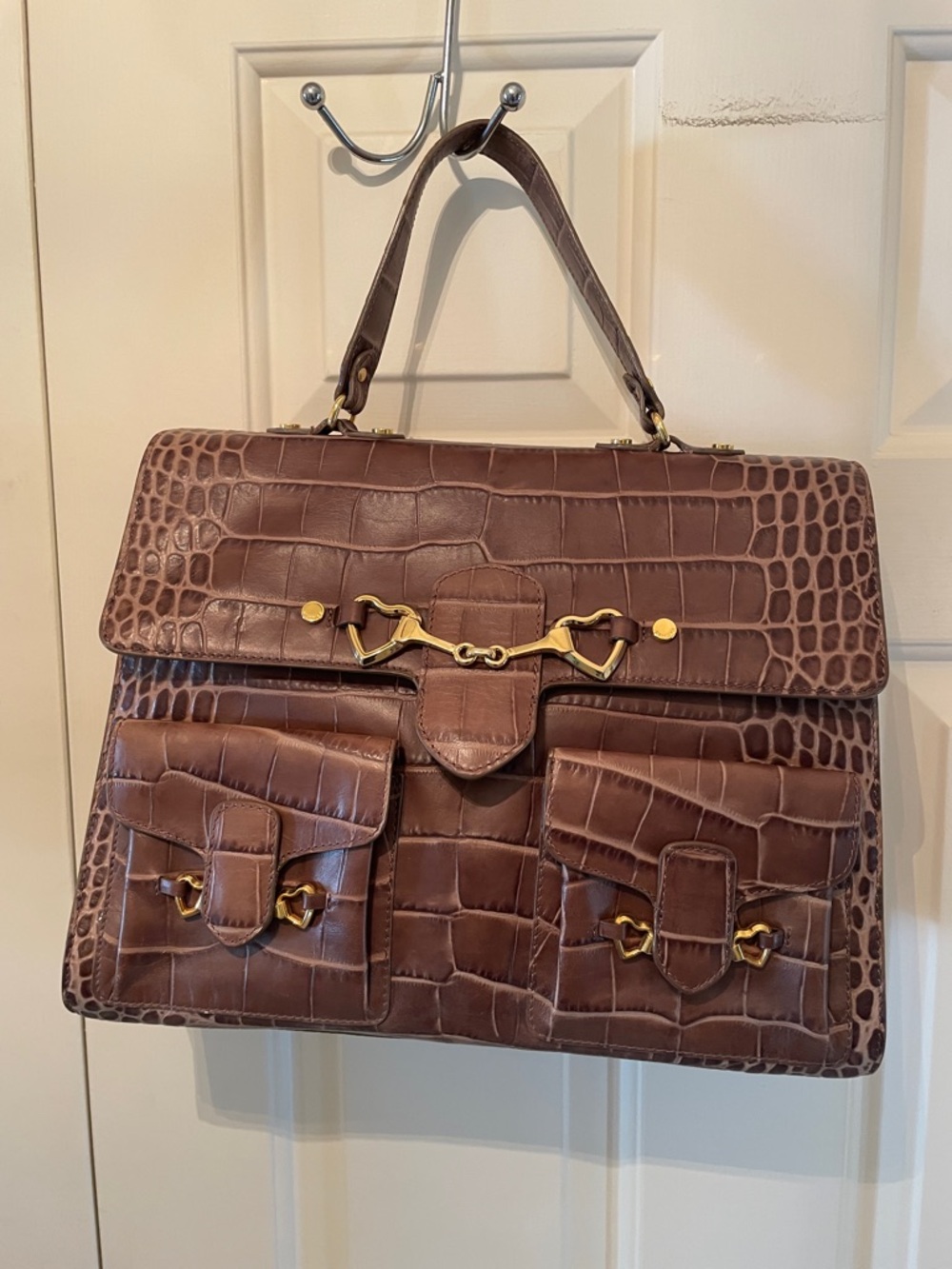 Brown Croc-Embossed Top-Handle Satchel - Women Bags - Picture 2 of 16